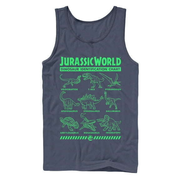 Men's Jurassic World: Fallen Kingdom Dinosaur Identification Card  Tank Top Navy Blue 2X Large