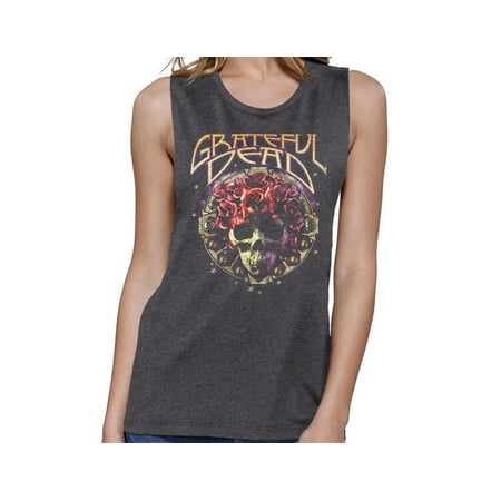 Top Light Heaters Ripple Junction Grateful Dead Women's Rose Head Light Weight Muscle Tank Top Heather Charcoal ()