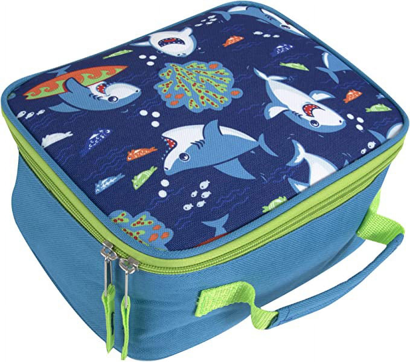 Soft Shell Insulated Lunch Bag for Storing Food, Drinks, Snacks, Utensils and Napkins in Snarky Sharkies Print