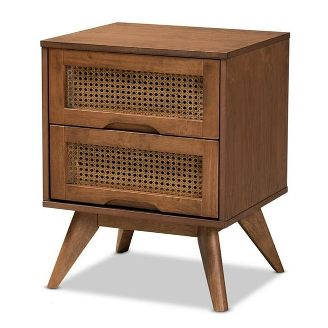 Baxton Studio Table de Nuit à 2 Tiroirs en Bois Fini Brun et Rotin Synthétique