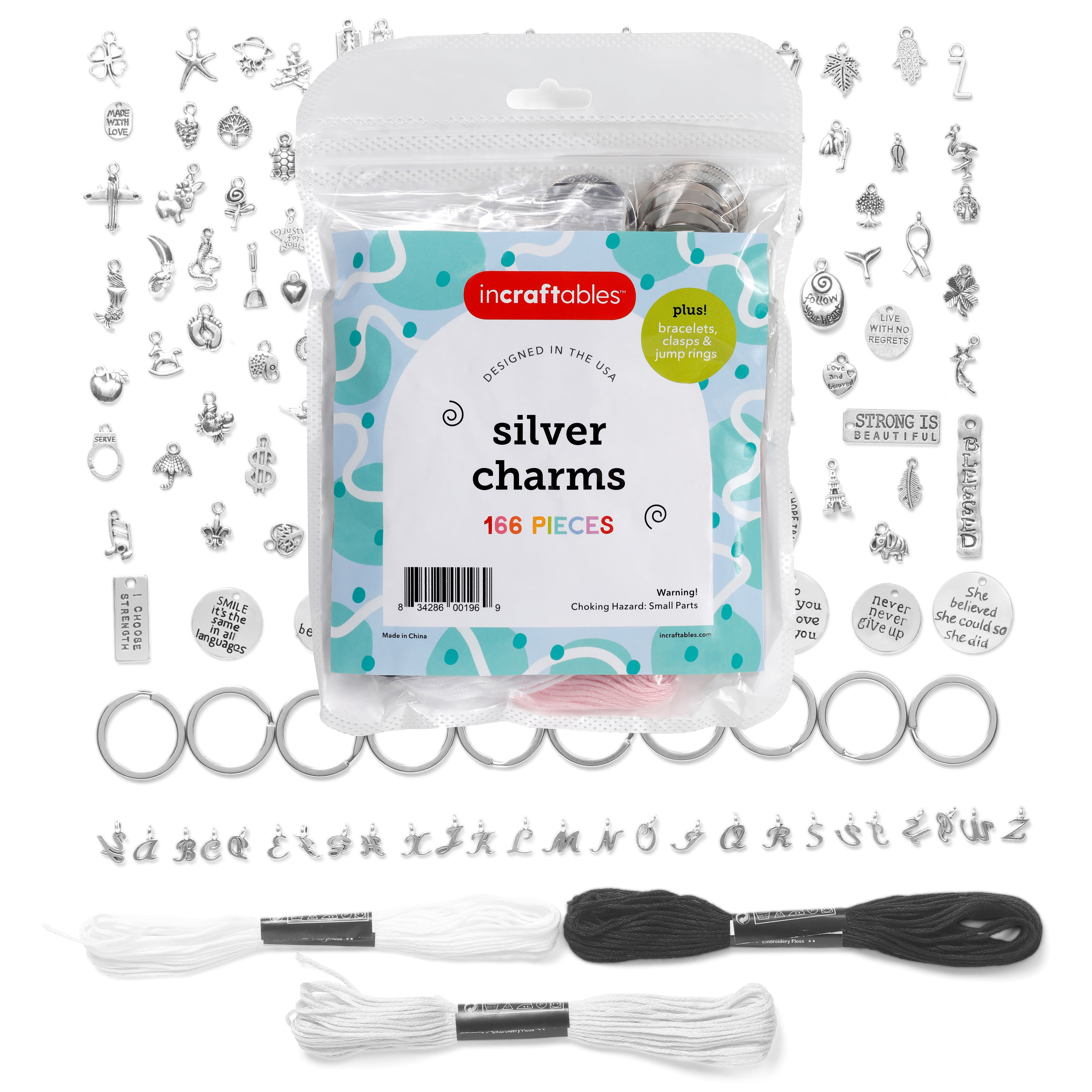 Incraftables 166pcs Antique Silver Charms Pendants Set for Jewelry Making w/ Word & Letter Charm