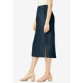 thumbnail image 3 of Jessica London Women's Plus Size Casual Comfort Elastic Waist Stretch Denim Midi Skirt, 3 of 5