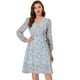 thumbnail image 1 of Vestido cruzado Allegra K de gasa fluido, manga larga, cuello En V, floral boho, Azul claro M, 1 of 5