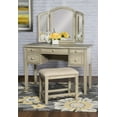 thumbnail image 2 of Kara Vanity Table and Bench Set with Tri-Fold Mirror, Rustic Brown with Linen Fabric, 2 of 11