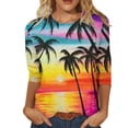 thumbnail image 2 of Gibobby Blusa Casual de Mujer Nueva camiseta manga 7 puntos para mujer Hawaii Beach Cocotero Impresión 3D Cuello redondo Tendencia(Naranja,XL), 2 of 4