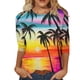 thumbnail image 2 of Gibobby Playera Corte clásico para Mujer Nueva camiseta manga 7 puntos para mujer Hawaii Beach Cocotero Impresión 3D Cuello redondo Tendencia(Naranja,G), 2 of 4