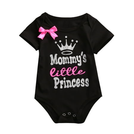 

Kuriozud Newborn Baby Girls Romper Letter Print Short Sleeve Bow Short Sunsuit