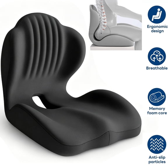 Ergonomic Seat Cushion with Lumbar Support, Office Chair Seat Cushions with L-Shaped Design, Memory Foam Orthopedic Cushion with Coccyx Hollow, Lumbar Support & Tailbone Pain Relief for Long Sitting