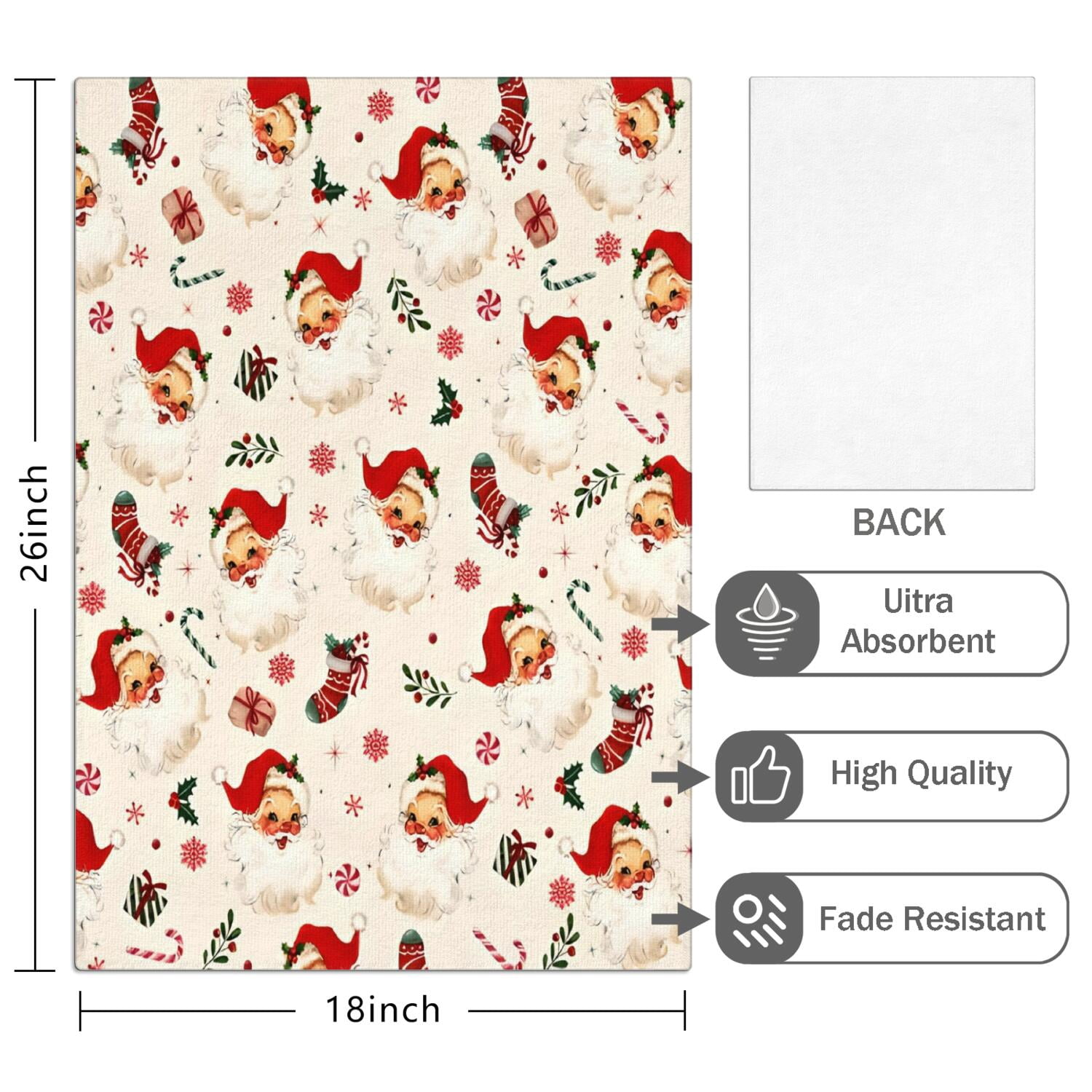 4 Pcs Funny Kitchen Towels,Beige Christmas Santa Pattern Microfiber Dish Towels,Kitchen Tea Towels,Kitchen Towel Set (18" X 26")