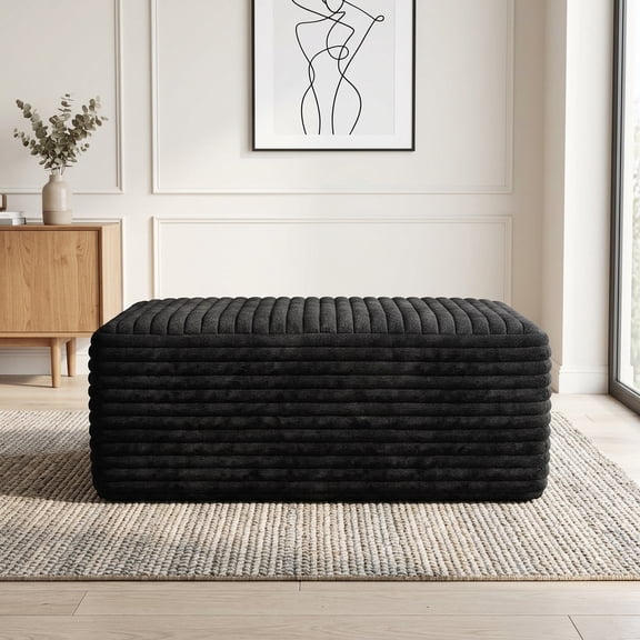 37.4" Corduroy Ottoman, Upholstered Modular Footrest for Living Room Sectional Couch, Compressed Foam, No Assembly Required, Black