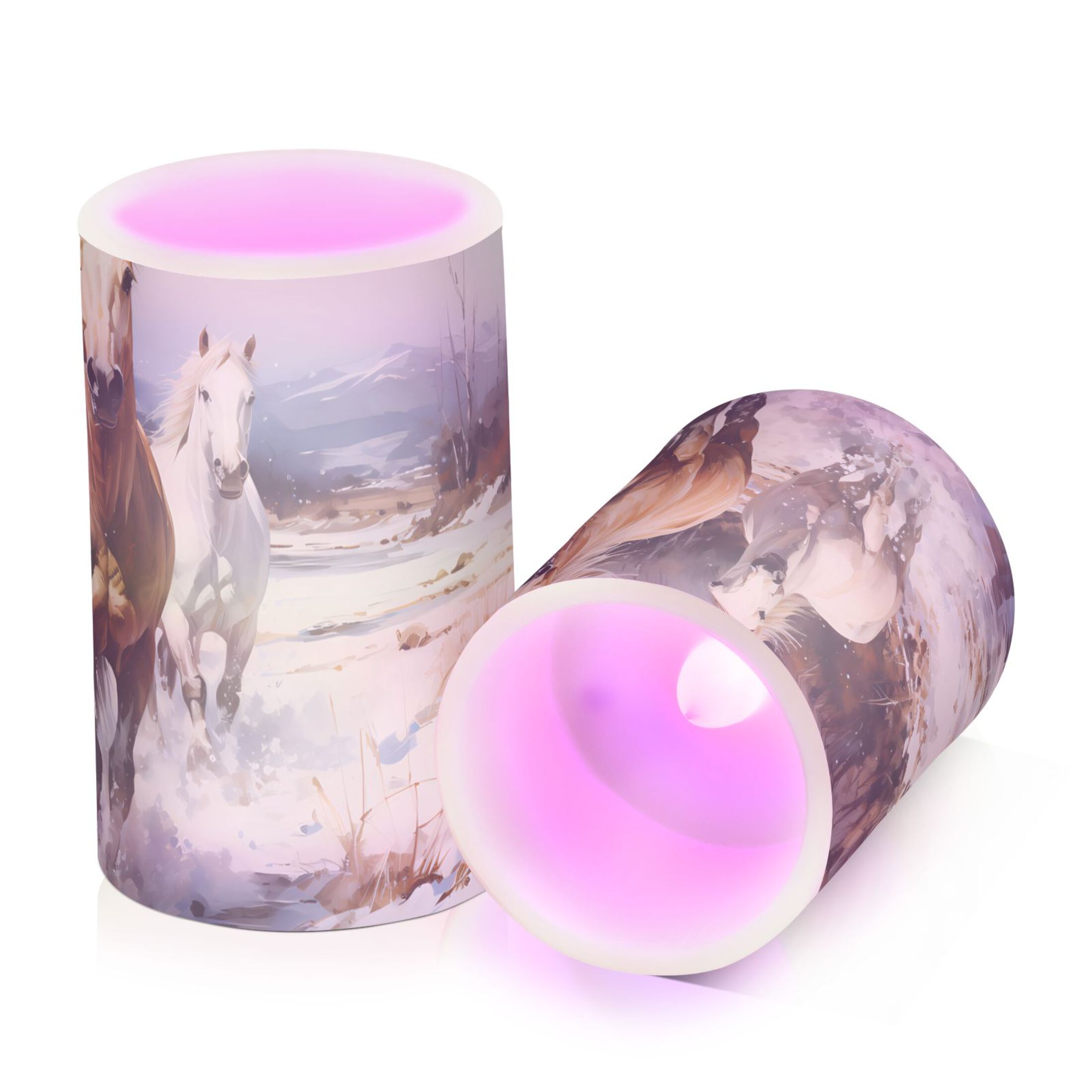 Horses Snow Pool Trees Flameless Candles&nbsp;LED Lights Battery Operated Candles with Remote and Timers Flicker Lights Votive Set of 2