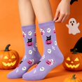 thumbnail image 2 of SAZBJOJN Halloween Socks for Women Men Fun Holiday Graphic Crew Socks Printed Mid Calf Socks Soft Stretch Novelty Cute Socks for Halloween Party Daily Wear One Size Purple, 2 of 4