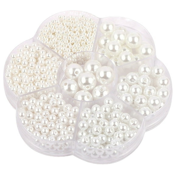 1 Box of Fake Pearl Beads Round Polished Loose Beads with Holes for Wedding Party Decoration
