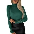thumbnail image 1 of Hfyihgf Women's Mock Turtleneck Sweater Long Sleeve Ribbed Cable Knit Pullover Slim Fit Soft Jumper Tops（Green,XXL), 1 of 8