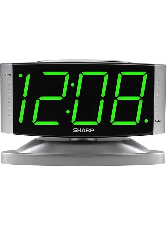 Sharp LED Digital Alarm Clock Swivel Base Outlet Powered Simple Operation Snooze Dimmer Large Green Digit Display