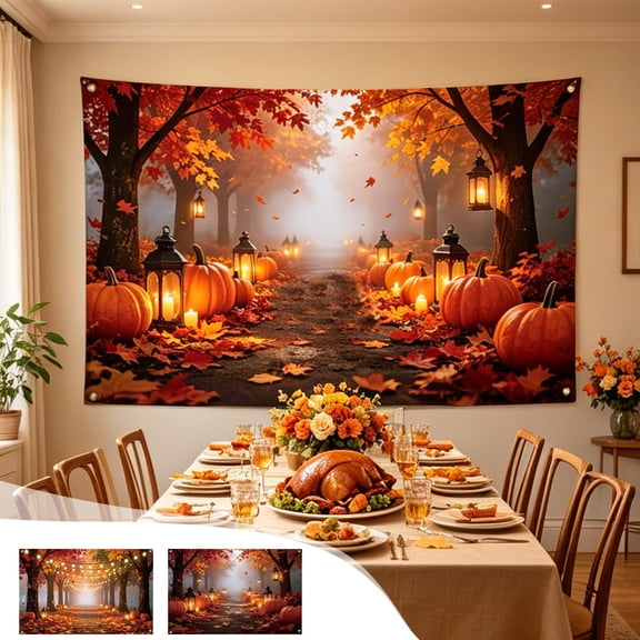 Halloween Sale Clearance!Fall Decorations for Home, 2 Styles Fall Forest Paths BackdropBanner AutumnPumpkin Maple Leaf Photography Background Harvests Thanksgiving PhotoBooth Backdropfor Party Decor