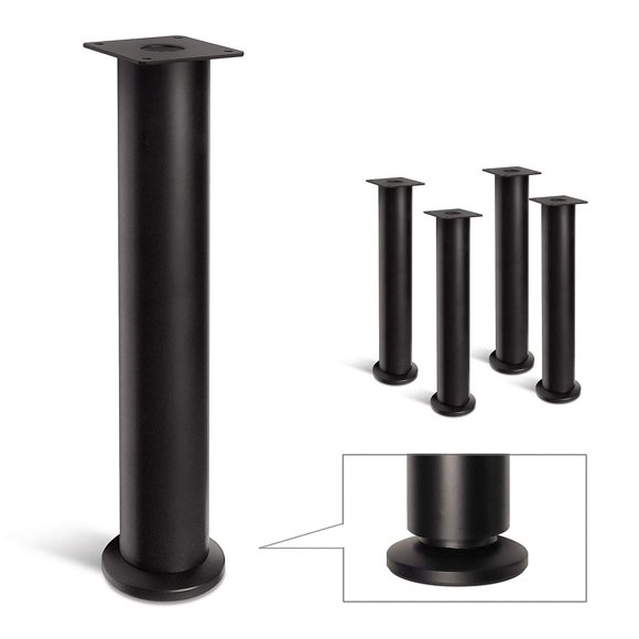 AKB Hardware Set of 4 Adjustable Height Metal Sofa Legs – Modern Round Design, Durable Steel, Twist-Adjustable Feet, Easy Assembly (12" H Black)