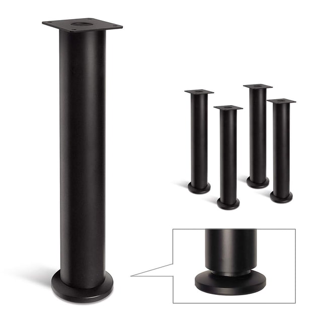 AKB Hardware Ensemble de 4 Pieds de Sofa en Métal à Hauteur Réglable – Design Rond Moderne, Acier Durable, Pieds Torsadables Réglables, Assemblage Facile (12 Pouces H Noir)