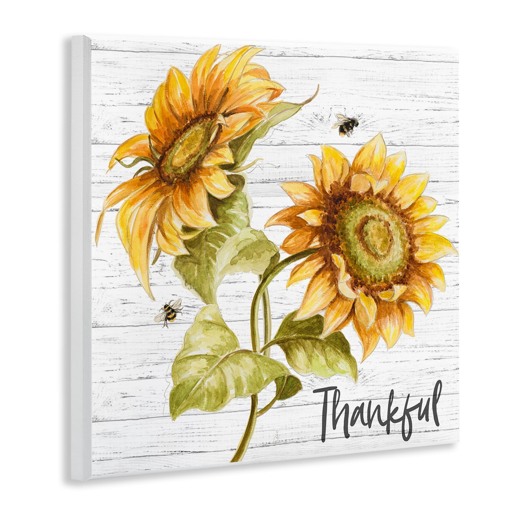 Stupell Industries Thankful Text Country Sunflowers Bumble Bees Wall Plaque by Patricia Pinto