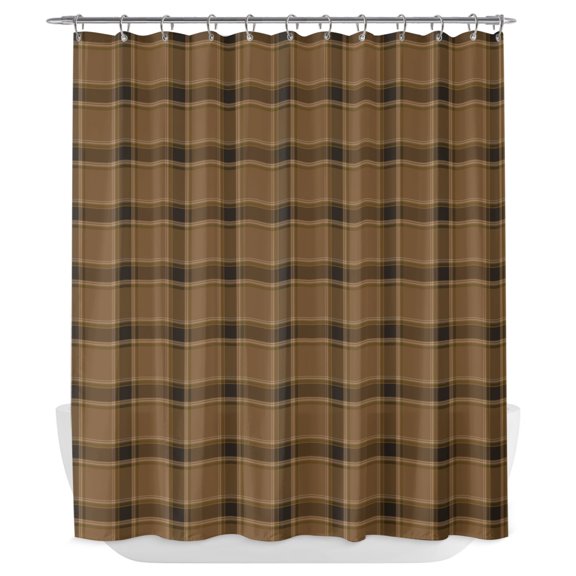 Brown Buffalo Plaid Shower Curtain - Water Repellent Fabric Shower Curtains Washable, Vintage Classic Striped Gingham Decorative Polyester Cloth Bathroom Curtains Modern Bath Decor 72"x72"