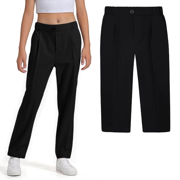 Kids Uniforms for Boys Dress Pants Elastic Waist Pants with Pockets Black School Pants for Boys Back To School Slim Fit Pants for Boys 7-8 Years