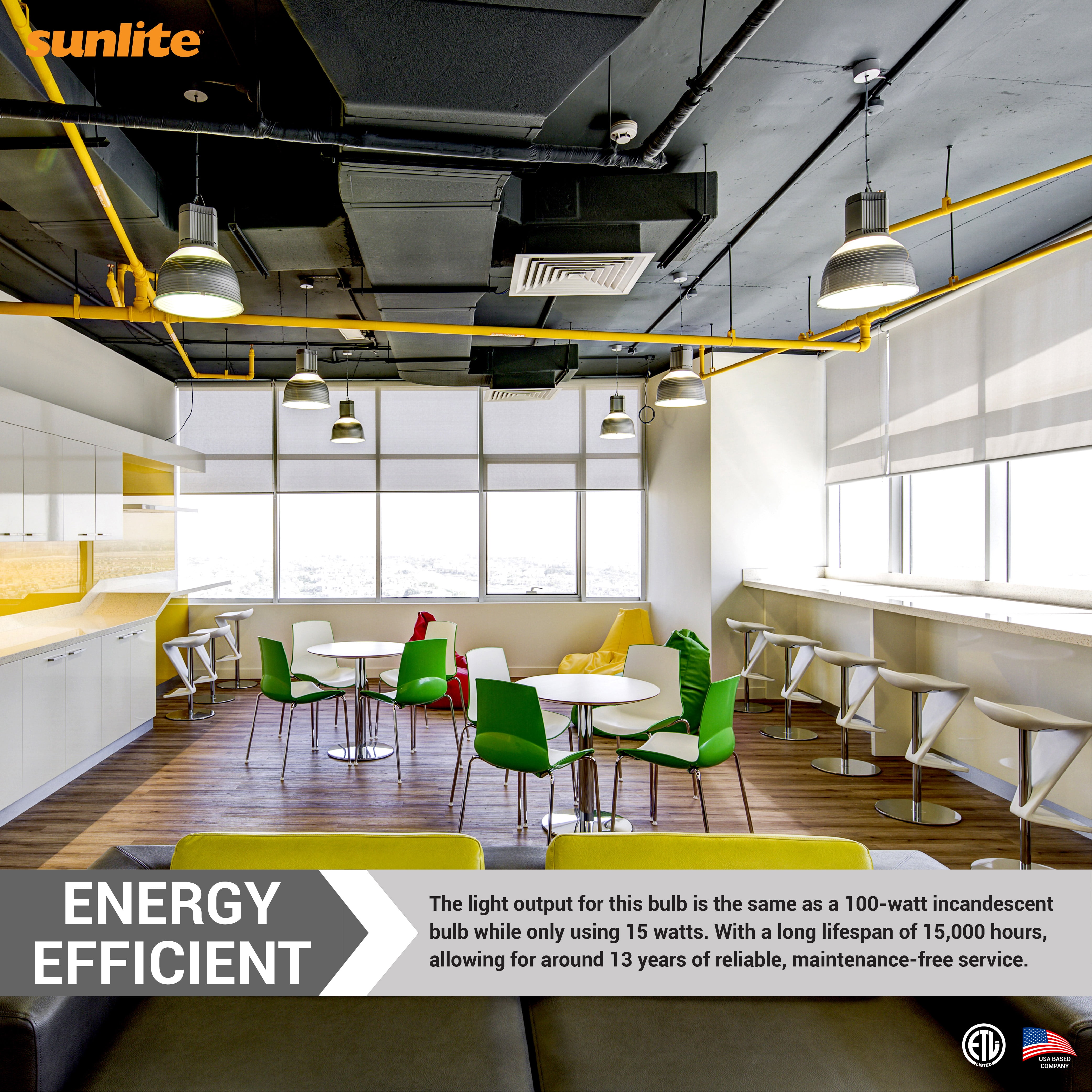 Sunlite LED A19 Light Bulbs, 15 Watts (100W Equivalent), 120V, 1500 Lumens, Standard E26 Base, Non-Dimmable, 220 Degree Beam Angle, ETL Listed, 4000K Cool White, 6 Pack