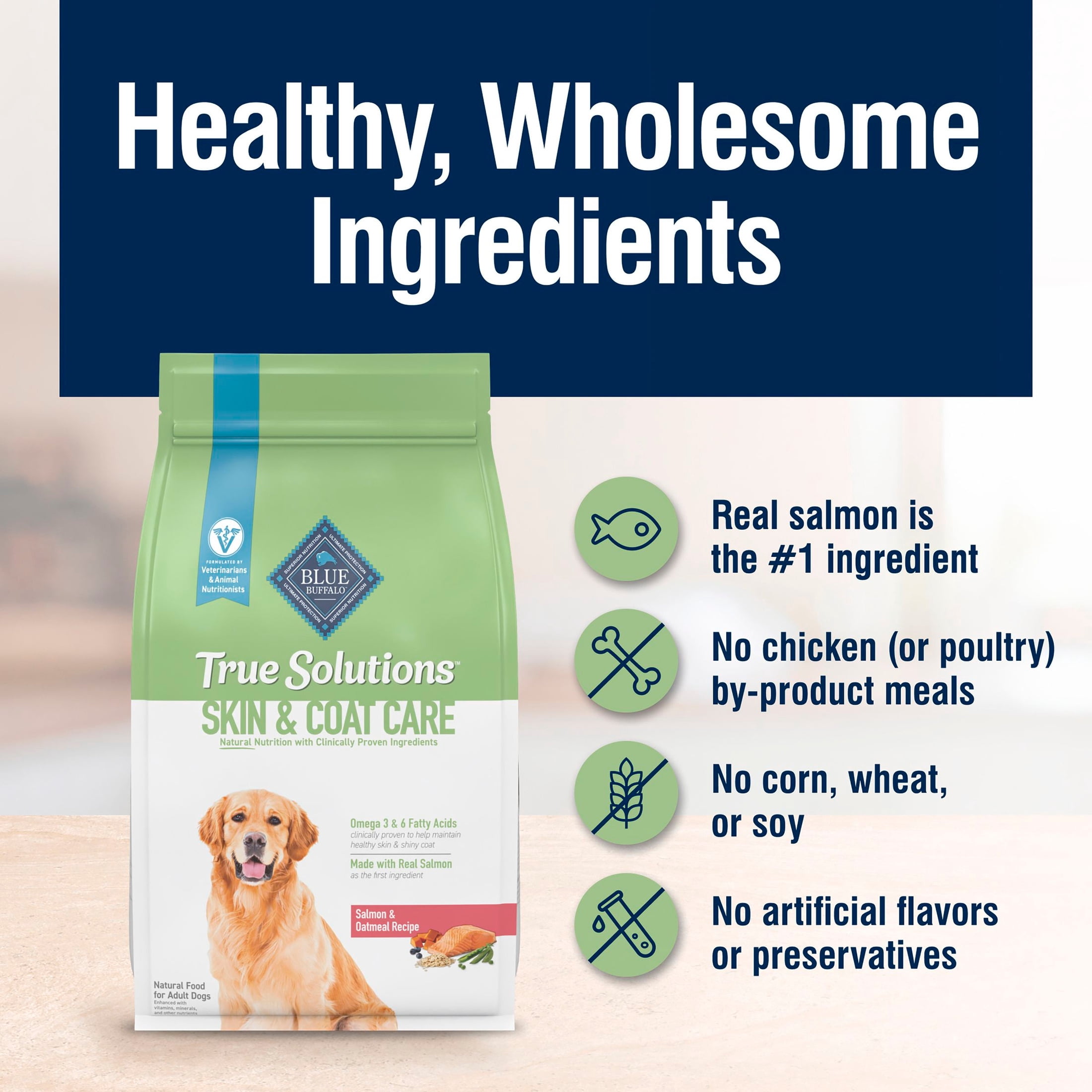 Blue Buffalo True Solutions Skin & Coat Adult Dry Dog Food, Salmon, Chicken Free, 24lb Bag