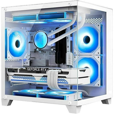 Hoengager Gaming PC -AMD Ryzen 7 5700X 3.4 GHz-RTX 4060 8GB-32GB DDR4 RAM-1TB M.2 SSD-240 Liquid Cooler -WIFI &Bluetooth -RGB Fans-Windows 11 Pro Desktop Computer-White