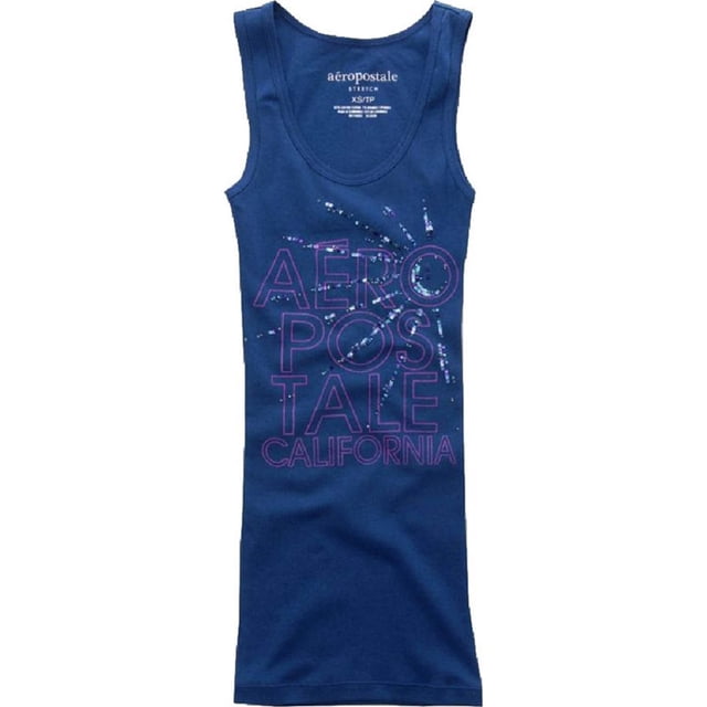Aeropostale Sequence Beaded Cami Tank Top para Mujer, Azul, XS