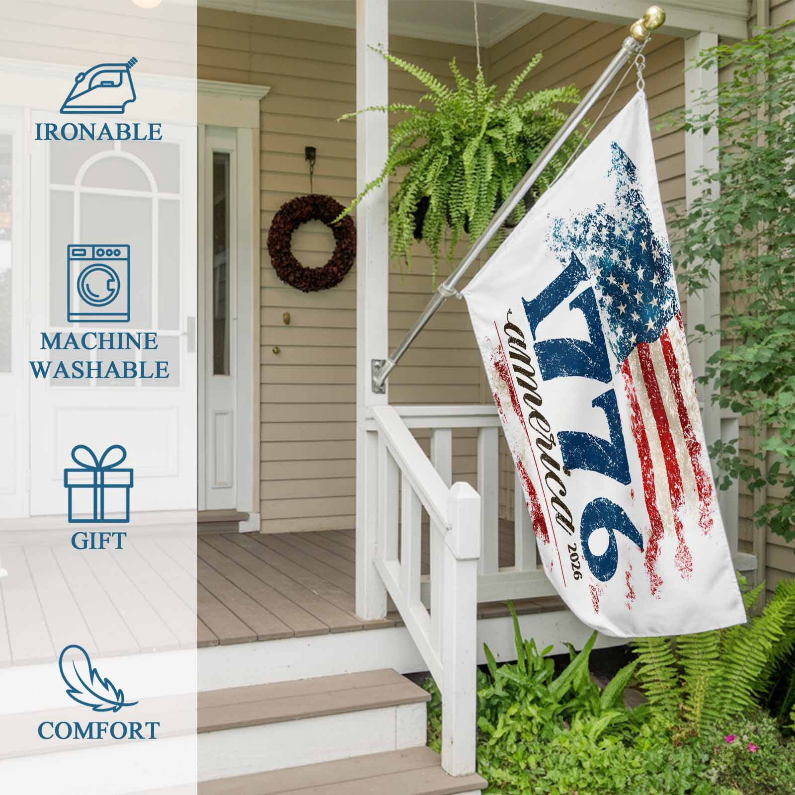 4th of July Flags for Outside 2x3 ft America1776-2026 Outdoor Flags Double Sided Grommets House Banner Vintage USA Flag Patio Yard Flag for Outdoor Party Porch Garden Independence Day Decor