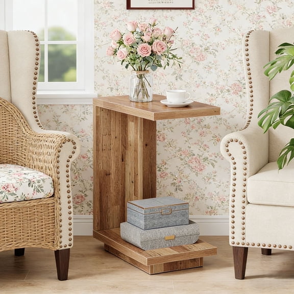 Fnova End Table Narrow Side Tables Modern Wooden Sofa Table with Storage Shelf, Farmhouse Bedside Table, Easy Assembly, Corner Table, Drink Table for Living Room, Bedroom, Nightstand