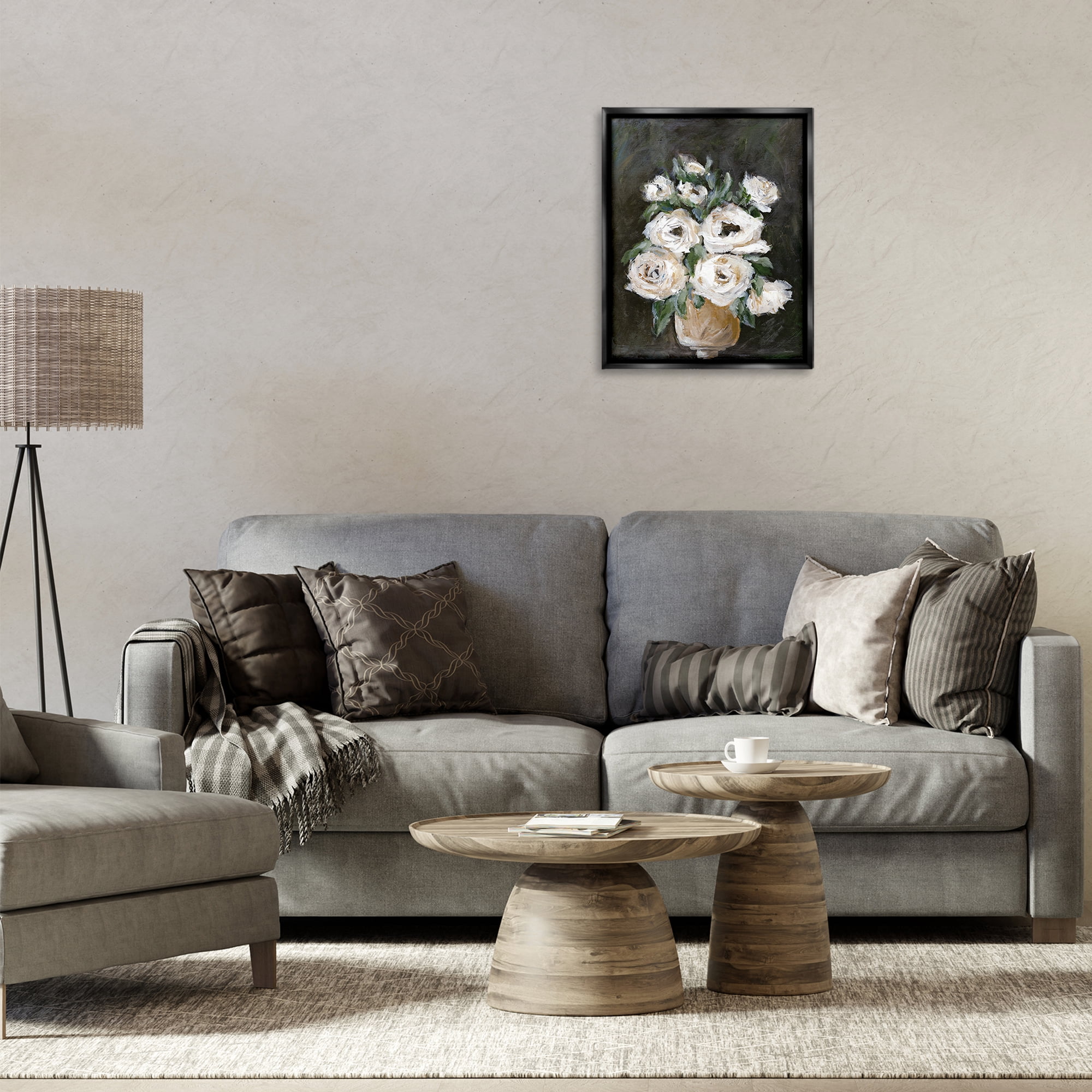 Stupell Industries Roses on Black Still Life Plants & Flowers Painting Black Floater Framed Canvas Art Print Wall Art, 17 x 21
