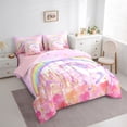 thumbnail image 3 of jejeloiu Kawaii Unicorn 7pcs Bedding Comforter Set,Gold Stars Colorful Rainbow Queen Bedding Sets,Chic Dreamy Castle Queen Sheet Sets For Girl,Breathable Home Decor Reversible, 3 of 8