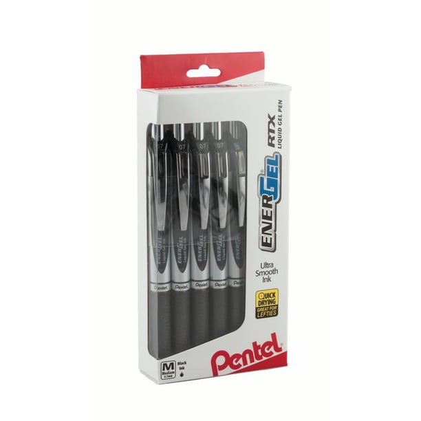 Pentel EnerGel RTX Retractable Gel Pen, 0.7mm, Black Ink, 12Pk