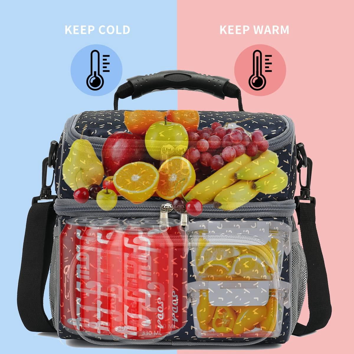 Double Layer Insulated Lunch Bag Large Tote With Adjustable Strap