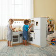 thumbnail image 3 of TLSUNNY Kids Pretend Play Corner Kitchen, w/ Lights & Sounds, Sink, Fridge, Microwave & Storage, Toddlers Wooden Kitchen Playset for Ages 3+ , White, 3 of 12