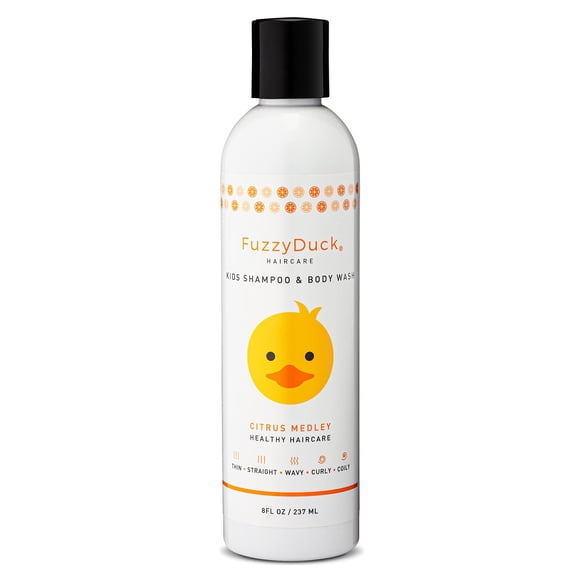 FuzzyDuck Champú y gel de baño para niños sin desgarros de 8 oz, sin parabenos, natural para todo tipo de cabello, elaborado con ingredientes botánicos marinos de aloe y miel, aumenta el contenido de