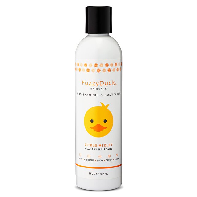 FuzzyDuck Champú y gel de baño para niños sin desgarros de 8 oz, sin parabenos, natural para todo tipo de cabello, elaborado con ingredientes botánicos marinos de aloe y miel, aumenta el contenido de