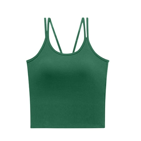 POIUYTR Cross Straps Tank Top with Shelf Bra - Lightweight Cooling Bralette for Women Sleeveless Basic Sports Tops