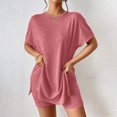thumbnail image 6 of MXUIKV Workout Sets for Women Lightweight Summer Loose Fitted Side Slit Hem T-Shirts Tight Shorts(X-Large,Watermelon Red), 6 of 7