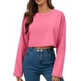 thumbnail image 3 of Jinhomg Womens Long Sleeve Cropped Sweatshirts Trendy Oversized Crewneck Crop Tops Casual Fall Pullover Sweat Shirts Hot Pink S, 3 of 7