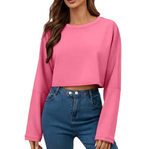 MOJOGO Cropped Sweatshirt for Women Loose Drop Shoulder Pullover Tops with Long Sleeve Loose Shirts for Dance Sport Wear M