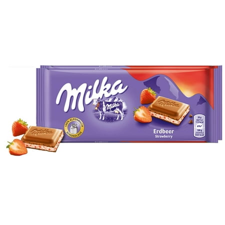 Milka Strawberry Chocolate Bar Candy Original German Chocolate 100g/3.52oz (Pack of