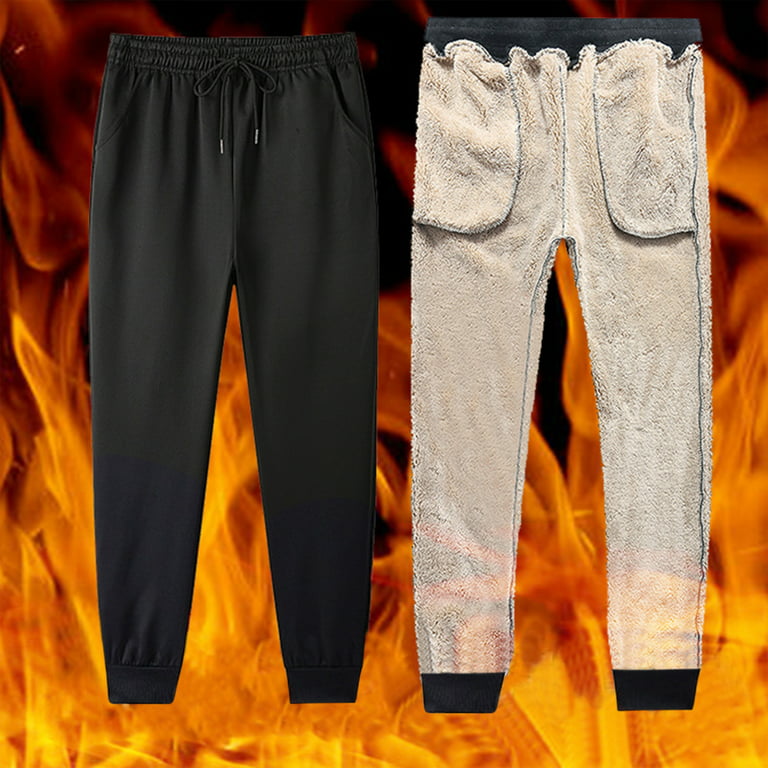 SEARCHI Winter Men Pants Gym Sweatpants Solid Color Thick Warm