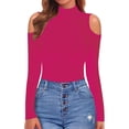 thumbnail image 3 of STETMN Women's Off Shoulder Tops Slim Long Sleeve Shirts Sexy Mock Neck Beach Bodysuit, 3 of 6