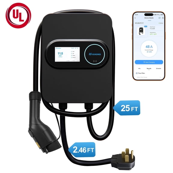 H KHONS EV charger Level 2, NEMA 14-50, 240V 48 Amp Fast Electric Vehicle Station Charging at Home, J1772 EV