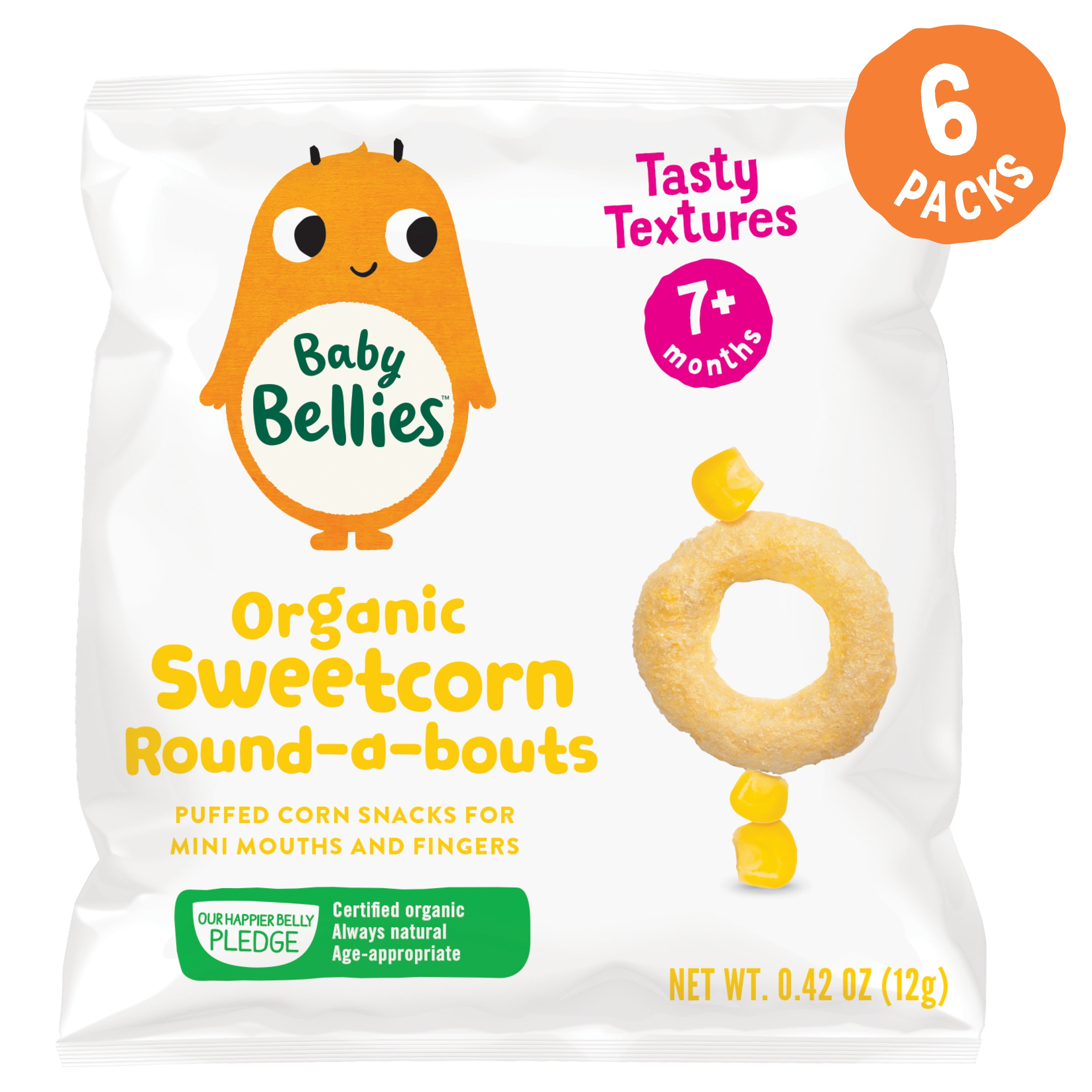 Baby Bellies Organic Sweetcorn Round-a-bouts Snack, 0.42 oz Bag, 6 Pack