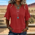 thumbnail image 4 of CQXIDFH Under $20 Women's Summer Linen Blend Top, Short Sleeve Solid Color Loose Fit Casual Blouse Business Dressy Casual 2026 Vacation Fashion Clothing Red T-shirt, L, 4 of 9