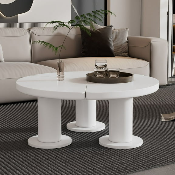 Coffee Tables ON-TREND Φ39.4'' Easy Assembly Round Petal-Shaped Coffee Table, Cream Style Center Table with 3 Thick Legs, Minimalist Irregular End Table with Sleek Round Edges for Living Room, White,