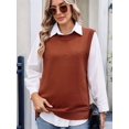 thumbnail image 3 of Womens Crew Neck Bowknot Solid Color Button Side Slit Pullover Tops 2025 Cute Knitted Fashion Sweaters Caramel Color XL, 3 of 8